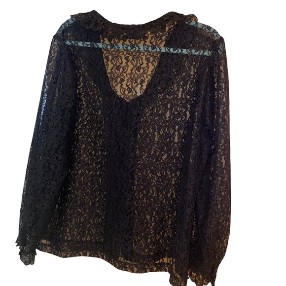 Lady Winn California by Teddi Womens Blouse Size Large Black Lace Ruffle Trim - Picture 8 of 9